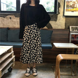 Hoombox Summer Vintage Floral Print Ruffle kawaii saia falda long Harajuku Women Korean Streetwear Elastic Waist midi skirt