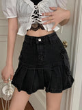 Hoombox Skirts Women Summer High Waist Denim Mini Vintage Cargo Pockets Pleated Sexy Fashion Design Classy Cool Sweet College Streetwear