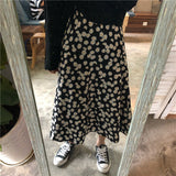 Hoombox Summer Vintage Floral Print Ruffle kawaii saia falda long Harajuku Women Korean Streetwear Elastic Waist midi skirt