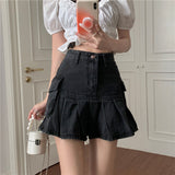 Hoombox Skirts Women Summer High Waist Denim Mini Vintage Cargo Pockets Pleated Sexy Fashion Design Classy Cool Sweet College Streetwear