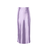 Hoombox  Solid Purple Satin Silk Skirt Women High Waisted Summer Long Skirt New Elegant Ladies Office Skirts Midi Spring