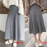 Hoombox Winter Thickened Rib Knitted Large Swing Maxi Long Skirts Elegant Solid A-line Pleated Ankle Length Knit Skirts Coffree Beige