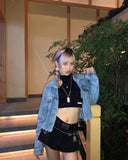 Hoombox Women Harajuku Low Waist Mini Skirt Punk Gothic Skull Waistband Hot Girl Black White Denim Skirt Kawaii Culotte Skirts Plus size