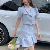 Hoombox High Quality New Summer Fashion Korean Sweet Elegant 2 Piece Set Women Crop Top Shirt Blouse Mini Skirt Suits Two Piece Outfits