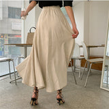 Hoombox New Vintage Elastic Waist Buttons Irregular Chic Cotton and Linen Split Spring Summer Women's Long Skirts