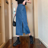 Hoombox High Waist Vintage Denim Jeans Skirts Casual Wash Split Long Skirt Korean Harajuk Blue Skirt Femme