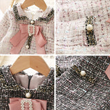 Hoombox Baby Girl Clothes  Children Suits Korean Version Small Fragrance Girl Plaid Doll Collar Jacket + Love Vest Skirt 2Pcs Clothes Suit Wool Coat