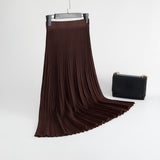 Hoombox Winter Thickened Rib Knitted Large Swing Maxi Long Skirts Elegant Solid A-line Pleated Ankle Length Knit Skirts Coffree Beige