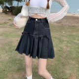 Hoombox Mini Skirts Women Pleated Fashion Casual Harajuku All-match Denim Female Korean Style Hot Sale Bow Solid Creativity Simple Girls