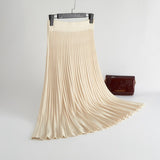 Hoombox Winter Thickened Rib Knitted Large Swing Maxi Long Skirts Elegant Solid A-line Pleated Ankle Length Knit Skirts Coffree Beige