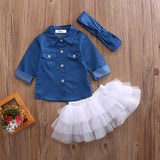 Hoombox   Baby Girl Summer Clothing Sets Baby Girls Clothes Denim Shirt Top +Tutu Skirts+Headband 3pcs Outfits Sets