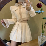 Hoombox Autumn New French Vintage Two Piece Set Women Crop Top Short Jacket Coat + Pleated Skirts Sets High Street Fashion 2 Piece Suits