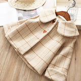 Hoombox Baby Girl Clothes  Children Suits Korean Version Small Fragrance Girl Plaid Doll Collar Jacket + Love Vest Skirt 2Pcs Clothes Suit Wool Coat