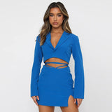 Hoombox Women Fashion Dress Two Piece Sets Autumn Single Button Blazer Bandage Bodycon Skirts Suit Office Ladies Outfits