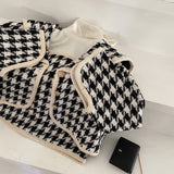 Hoombox Houndstooth Set Ladies  Autumn French Elegant Temperament Navy Collar Cardigan Short Jacket High Waist A-line Skirt