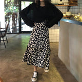 Hoombox Summer Vintage Floral Print Ruffle kawaii saia falda long Harajuku Women Korean Streetwear Elastic Waist midi skirt