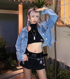 Hoombox Women Harajuku Low Waist Mini Skirt Punk Gothic Skull Waistband Hot Girl Black White Denim Skirt Kawaii Culotte Skirts Plus size