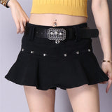 Hoombox Women Harajuku Low Waist Mini Skirt Punk Gothic Skull Waistband Hot Girl Black White Denim Skirt Kawaii Culotte Skirts Plus size