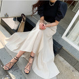 Hoombox New Vintage Elastic Waist Buttons Irregular Chic Cotton and Linen Split Spring Summer Women's Long Skirts