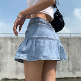 Hoombox Harajuku Punk Y2K Denim Mini Pleated Skirt Ladies Summer High Waist Jeans Shorts Skirts Women Ruffles Korean