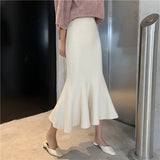 Hoombox Pleated Mermaid Skirts Autumn High Elastic Waist Long Skirt Korean Warp Skirts Vintage Slim Fit Sexy Knitted Midi Skirts V813