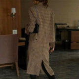 Hoombox French Vintage Temperament Sets Female  Lapel Houndstooth Loose Suit Woolen Jacket High Waist Straight Split Skirt