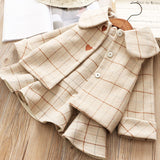 Hoombox Baby Girl Clothes  Children Suits Korean Version Small Fragrance Girl Plaid Doll Collar Jacket + Love Vest Skirt 2Pcs Clothes Suit Wool Coat