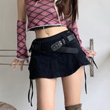 Hoombox Women Harajuku Low Waist Mini Skirt Punk Gothic Skull Waistband Hot Girl Black White Denim Skirt Kawaii Culotte Skirts Plus size