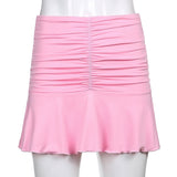 Hoombox Summer Sexy 90s Mini Skirt Lady Trendy Y2K Summer Beachwear pink Skirts Preppy Style Ruched Pleated Skirts Woman High Waist