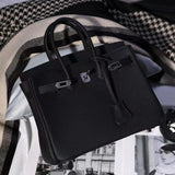 hoombox New Silver Buckle First Layer Cowhide Birkin Bag Simple Fashion Handbag Commuter Practical Shoulder Bag Crossbody Bag