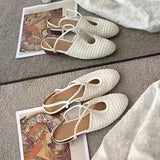 HOOMBOX In Stock Sheepskin Summer New Genuine Leather Mary Jane Closed Toe Sandals Women's Flat Heel with Roman Shoes Women's Sandals