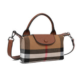 hoombox Women's Bag  New Canvas Plaid Bag Leather Handbag Shoulder Messenger Bag High-End Fashion Dumpling Bag