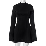 HOOMBOX Sanhu Lianjiang G24DS198 2025 women's clothing solid color round neck long sleeve slim waist A pendulum short skirt  wholesale