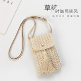 hoombox  Summer New Korean Ins European and American Fashion Mini Mobile Phone Crossbody Bag Solid Color Straw Woven Women's Foreign Trade Bags