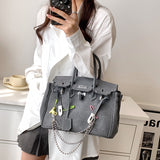 hoombox  Retro Distressed Spoof Pin Buckle Rag Beggar  Spring and Summer New Personalized Denim One Shoulder Crossbody Birkin Bag