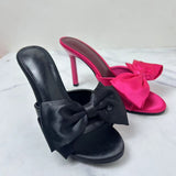 HOOMBOX Za  Spanish Summer New Women's Shoes Big Bow Decorated Polyester Rose Red Stiletto Heel Sandals