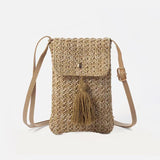 hoombox  Summer New Korean Ins European and American Fashion Mini Mobile Phone Crossbody Bag Solid Color Straw Woven Women's Foreign Trade Bags