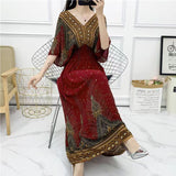 Women's Ethnic Style V-neck Cotton Silk Short Sleeve Thai Style Dress Women's Summer Printed Skirt Outer Wear Vacation Style