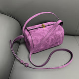 hoombox Women's Bag New  Advanced Texture Niche Brazil Berry Purple Boston Small Square Box Bag Shoulder Messenger Bag