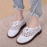 HOOMBOX New Summer Weaving Hollow Flat Shoes round Toe Lace-up Closed Toe Sandals Fashion Soft Bottom Comfortable Mom Shoes