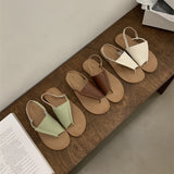 HOOMBOX Flat Niche  Retro Genuine Leather Toe Ring Sandals Women's Summer  New Beach Roman Shoes