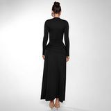 HOOMBOX Cross-border autumn new sexy deep V long-sleeved hip skirt 2025 women's clothing solid color slim-fitting split-end dress dress