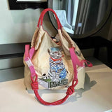 hoombox  High round Rabbit Year Same Style Internet Popular Embroidery Shopping Bag Portable Crossbody Shoulder Bag Nylon Waterproof Portable Hand Bag