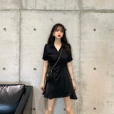 Summer Black Dress Dress Female  New Design Sense Waist Slimming Temperament Irregular Short Skirt