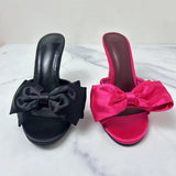 HOOMBOX Za  Spanish Summer New Women's Shoes Big Bow Decorated Polyester Rose Red Stiletto Heel Sandals