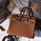 hoombox New Silver Buckle First Layer Cowhide Birkin Bag Simple Fashion Handbag Commuter Practical Shoulder Bag Crossbody Bag