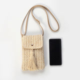 hoombox  Summer New Korean Ins European and American Fashion Mini Mobile Phone Crossbody Bag Solid Color Straw Woven Women's Foreign Trade Bags