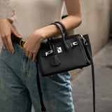 hoombox New Silver Buckle First Layer Cowhide Birkin Bag Simple Fashion Handbag Commuter Practical Shoulder Bag Crossbody Bag