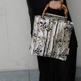 hoombox  Wholesale Bamboo Satin Jacquard Silver Double Square Bamboo Handle Bag Handbag Niche Bag