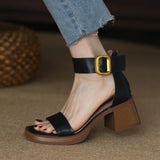 HOOMBOX British Style Retro Strap Sandals Women's Mid Heel Bag Heel Back Zipper Open Toe Summer High Heels Women's Chunky Heel